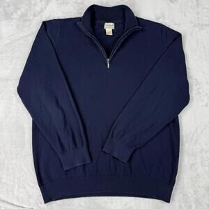 L.L. Bean Cotton Cashmere Quarter Zip Sweater Navy Men XL Tall Classic Casual